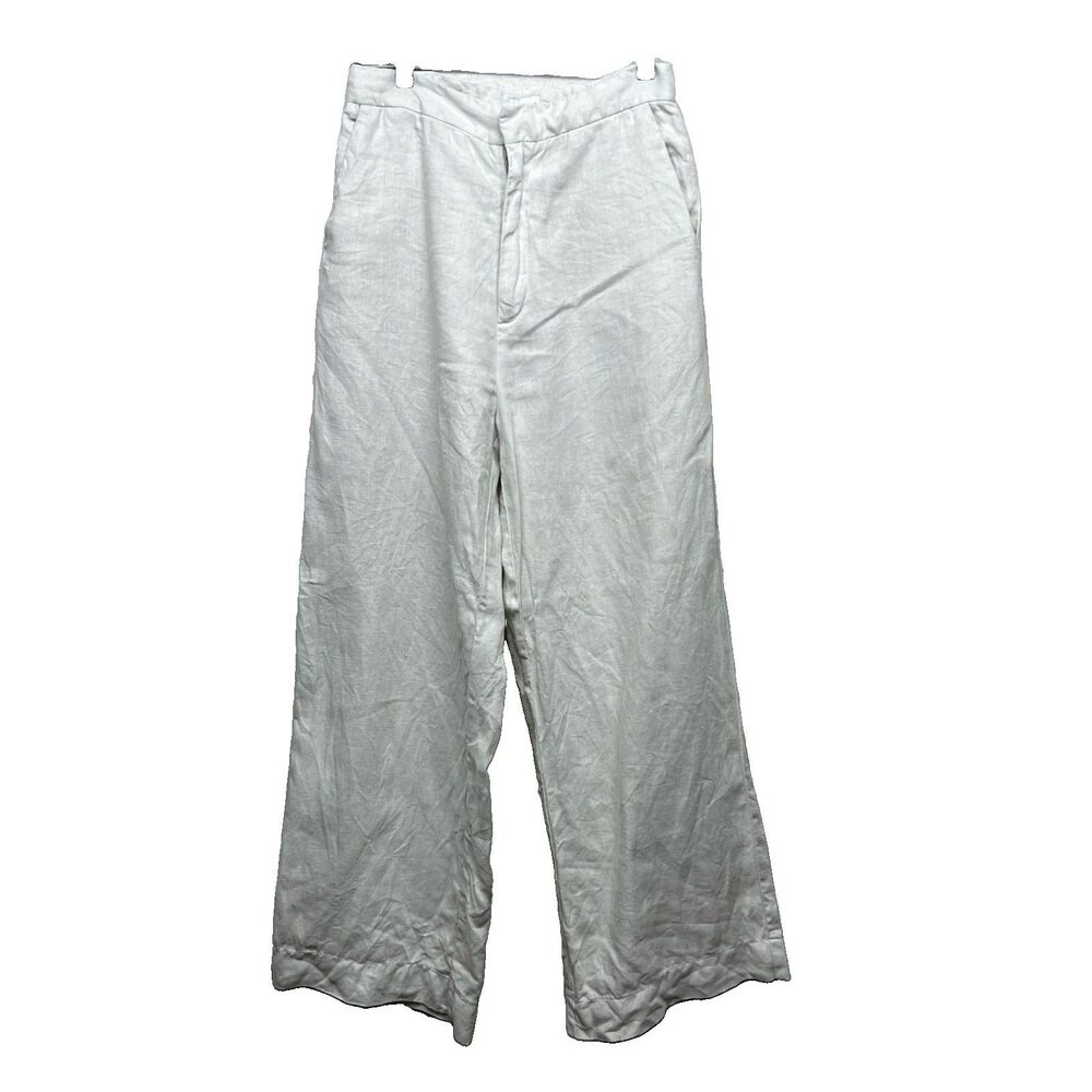 Esby Apparel Women's Cream Wide Leg 100% Linen Pants Size 4 Beach Nautical USA